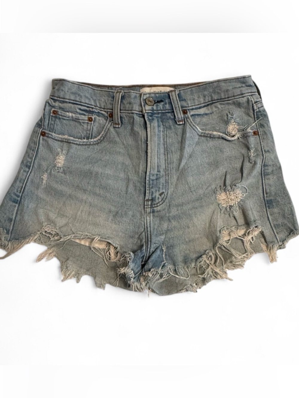 Abercrombie High-Rise Frayed Hem Denim Shorts - Light Wash Mom